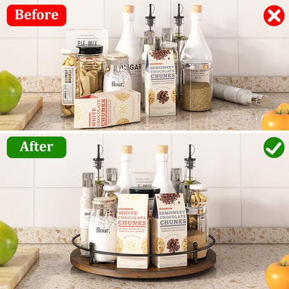 12" Lazy Susan Turntable Organizer,Round Wooden Lazy Susan Organization and Rotating Spice Rack for Dining Table,Pantry,Kitchen Countertop,Vanity,Cupboard and More.Vintage Wood(Round)