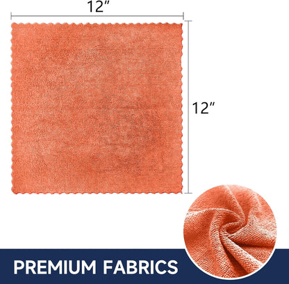 MRD's Home 20Pack Microfiber Cleaning Cloth in Bag,Multi-Purpose Reusable Cleaning Wipes Rags,Lint Free,Scratch & Streak-Free Cloth for Car,Small Microfiber Towels for House Wash,12" x 12"（Orange）