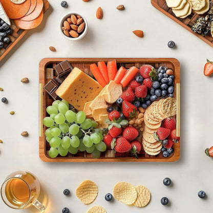 Wooden Serving Tray with Handles Mat, Decorative Coffee Table Trays, Wood Ottoman Tray for Serving Food Drink Breakfast Dinner,1 Pcs