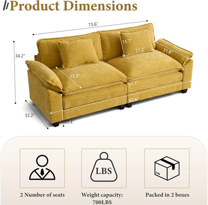 URRED Modular Sectional Sofa Comfy Cloud Couch, Modern Chenille Loveseat Sofa Sleeper Deep Seat Couches with Pillows for Living Room (Yellow, 82.6'')