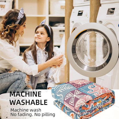 Boho Throw Blanket for Bed - 100% Pure Cotton Ultra Soft Rustic Quilt - Farmhouse Decor Bed Blankets, All Season Rustic Throw for Sofa Couch Chair(60"×80", Art Squares)