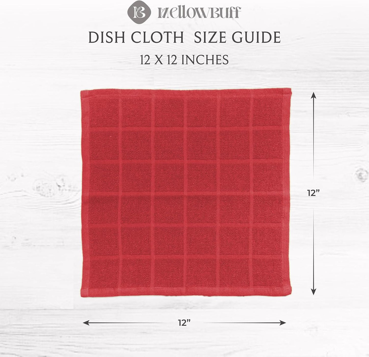 100% Cotton Dish Cloths for Dish Washing, Terry Dish Cloth, Cotton Dish Rags, 6 Pack, Super Soft and Absorbent, 12"x12" inches, Reusable Cleaning Cloth, RED Dish Cloth