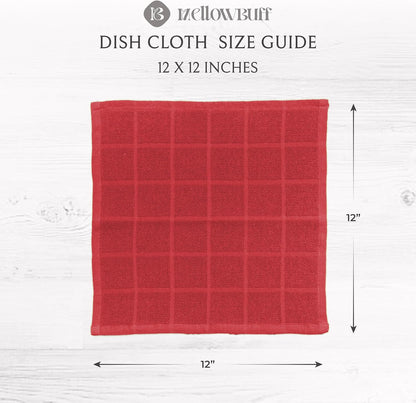 100% Cotton Dish Cloths for Dish Washing, Terry Dish Cloth, Cotton Dish Rags, 6 Pack, Super Soft and Absorbent, 12"x12" inches, Reusable Cleaning Cloth, RED Dish Cloth