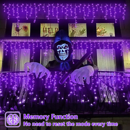 YEGUO 66ft 800 LED Purple Icicle Halloween Lights Outdoor Waterproof, 160 Drops Icicle Light Connectable, 8 Modes Christmas Lights with Memory Timer
