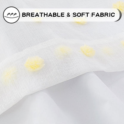 MYSKY HOME 100% Blackout Curtains for Nursery Thermal Insulated Yellow Pom Pom Curtains 63 Inch Length for Girls Bedroom 2 Panels Grommet White Sheer Curtains for Kitchen Dining Room, 52W x 63L