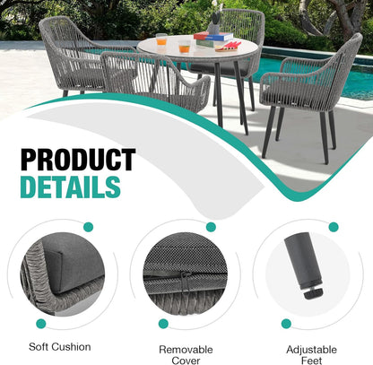 Patiorama Outdoor Dining Chairs, Patio Dining Chair Set of 2, All-Weather Woven Rope Rattan Chairs, Outdoor Dining Wicker Chairs with Armrests for Indoor Balcony Pool Backyard(Gray)