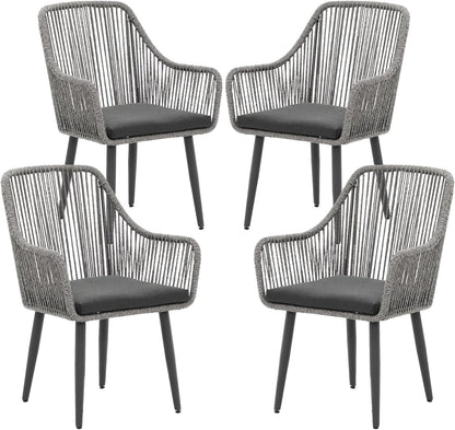Patiorama Outdoor Dining Chairs, Patio Dining Chair Set of 4, All-Weather Woven Rope Rattan Chairs, Outdoor Dining Wicker Chairs with Armrests for Indoor Balcony Pool Backyard(Gray)