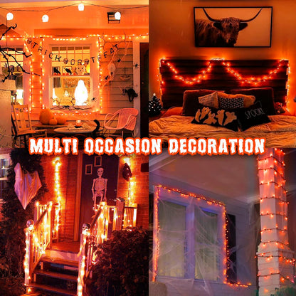 PEIDUO Halloween Lights, 82 FT 200 LED Orange String Lights, Motion Sensor Halloween Decorations, Twinkle Fairy Lights with Spooky Music for Outdoor Decor, Party Yard Indoor Outside Decoration