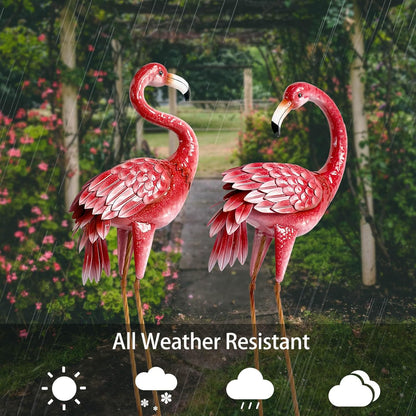 Kircust Flamingo Garden Statues and Sculptures, Metal Birds Yard Art Outdoor Statue, Large Pink Flamingo Lawn Ornaments for Home, Patio, Backyard Decor (2-Pack)