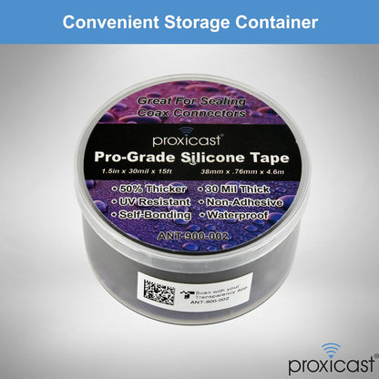 Proxicast Pro-Grade Extra Strong 30mil Weatherproof Self-Fusing Silicone Rubber Sealing Tape For Outdoor Antenna Coax & Electrical Cables, Hose/Pipe Leaks & Emergency Repairs (1.5" x 15' roll) - Black
