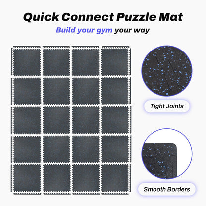 AIRHOP 0.56in Thick 96 Sq Ft Exercise Equipment Mats, 24Tiles Upgraded Rubber Top with High Density EVA Foam, Large Interlocking Puzzle Gym Flooring for Home Gym, Heavy Weight Workout, Black & Blue