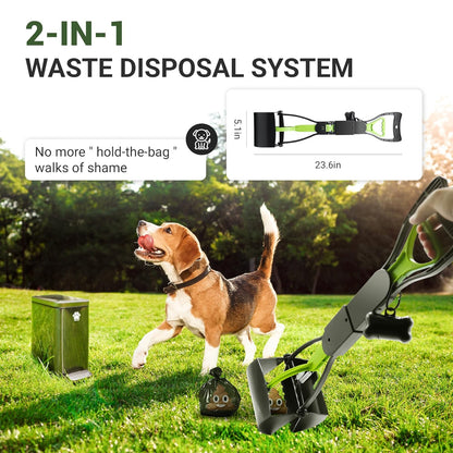 Dog Poop Trash Can Outside with Poop Scooper for Dogs, 12L/3.2Gal Metal Outdoor Garbage Can with Lid Suitable for Small, Medium and Large Dogs (Tungsten Steel)