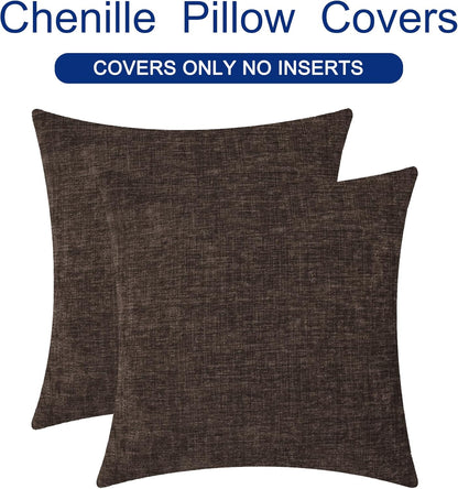 CaliTime Throw Pillow Covers Decorative 20 X 20 Inches Pack of 2 Cozy Chenille Cushion Cases for Couch Sofa Bed Living Room Home Coffee