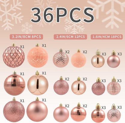 LANGXUN 36pcs Rose Gold Christmas Tree Decorations Balls, Bolas De Navidad, 2025 Christmas Decor, Indoor Outdoor Shatterproof Christmas Ornaments, Xmars Party Wedding Suppiles