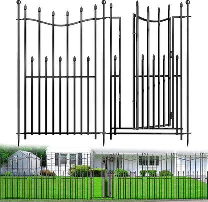 8 Panels No Dig Decorative Garden Fence with Gate, 40in(H) × 17.6ft(L) Heavy-Duty Rustproof Metal Panels, Outdoor Dog Barrier for Yard & Patio, Landscape, Border| Portable Temporary Fencing