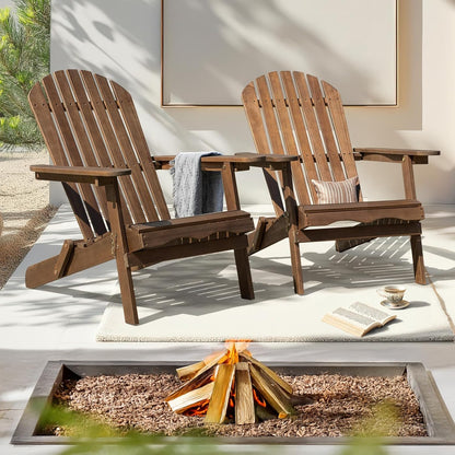 IDZO Outdoor Wooden Folding Adirondack Chair Set of 2 with Pre-Assembled BackRest, Wood Patio Chair for Garden Backyard Porch Pool Deck Firepit