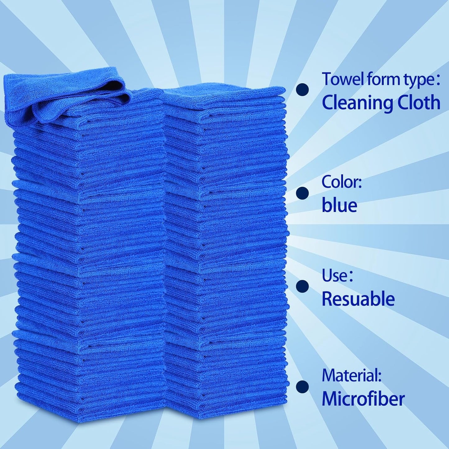 Tanlade Microfiber Cleaning Cloth Cleaning Rags Reasonable Kitchen Towels Microfiber Towels Cars Wash Dry Erase Cloth(12 x 12 Inch,Blue,10 Pcs)