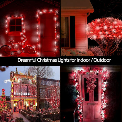 4-Pack Red and White Fairy Lights Battery Operated with Timer, Waterproof 16FT 50 LED String Lights Outdoor Indoor, Christmas Lights for Bedroom Home Wedding Birthday Xmas Parties and Centerpieces