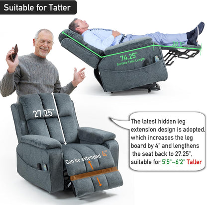 Lazy Boy Recliner Chair, Postoperative Recovery，Retractable 23'' Extra-Long Leg Support Lift Chair Hold up to 400lb，25.5'' Oversized Recliner seat for Big and Tall