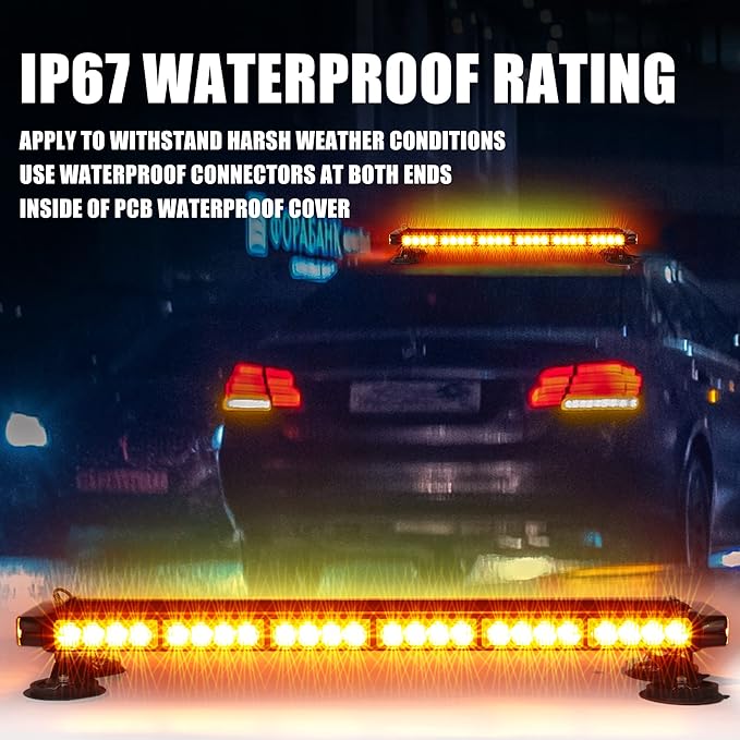 WINECO Amber 29.5" LED Rooftop Strobe Lights Bar, Double Side Flashing Emergency Hazard Caution Warning Beacon Lightbar w/Magnetic Base for Construction Vehicles Tow Trucks Vans Tractor Snowplow…