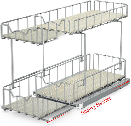 Simple Houseware 2-Tier Spice Rack Slide Out Wire Basket Drawer Organizer, Silver