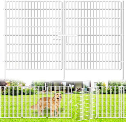 10 Panels No Dig Fence with Gate, 32 in(H) X 24 ft(L) Garden Decorative Fence Animal Barrier for Dogs, Rustproof Metal Garden Edging Border for Outdoor, Yard, Patio, White