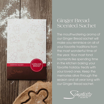 Simplicity Scents Gingerbread Scented Sachets Pack of 3, Fall & Winter - Long-Lasting Scented Bags, Home Fragrance, Air Freshener & Deodorizer for Closet, Room, Drawer, or Cars, Made in USA