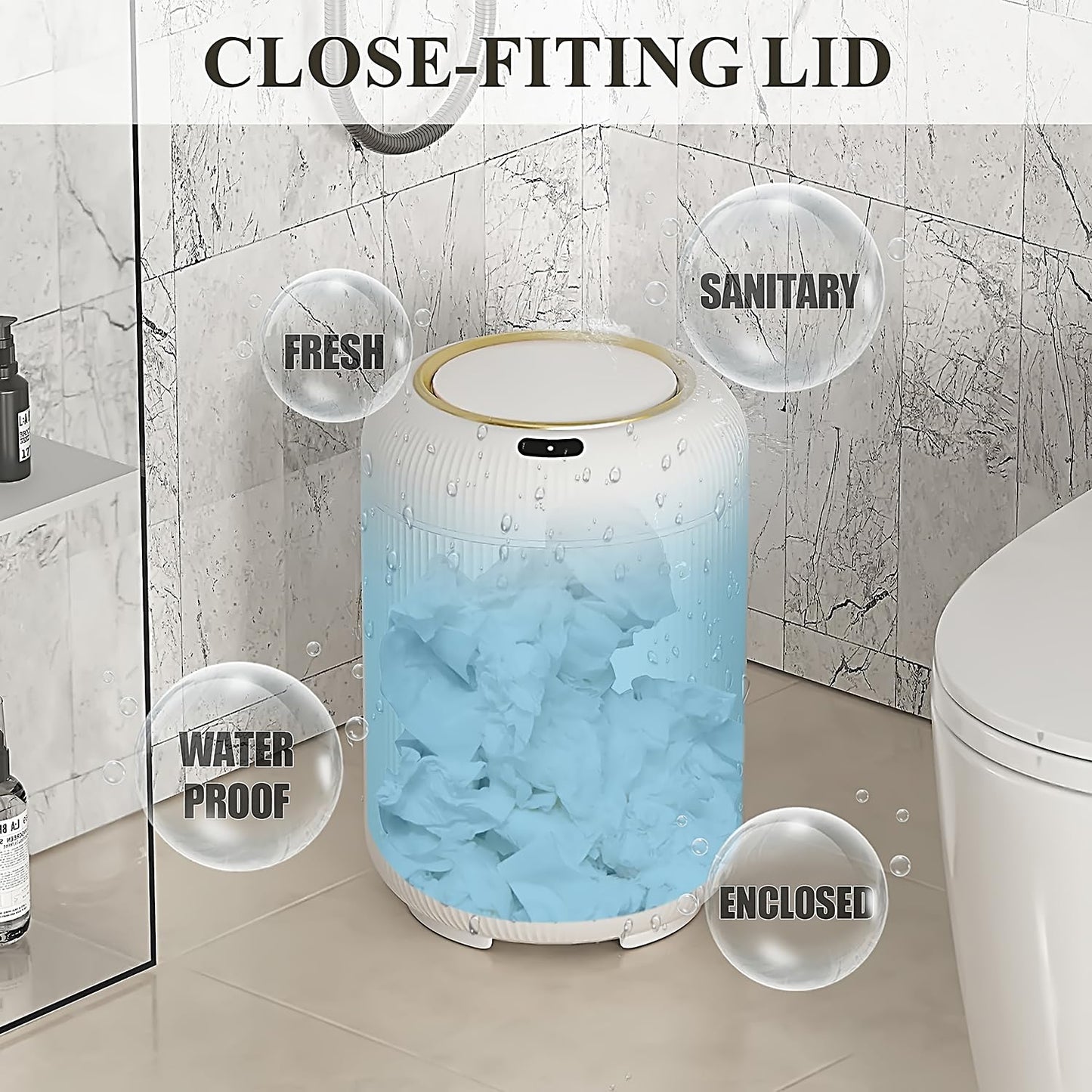 Automatic Motion Sensor Bathroom Trash Can with Lid, 3 Gallon Touchless Trash Bin, Smart Plastic Electric Garbage Cans Small White Wastebasket for Office, rv, Bedroom, Living Room