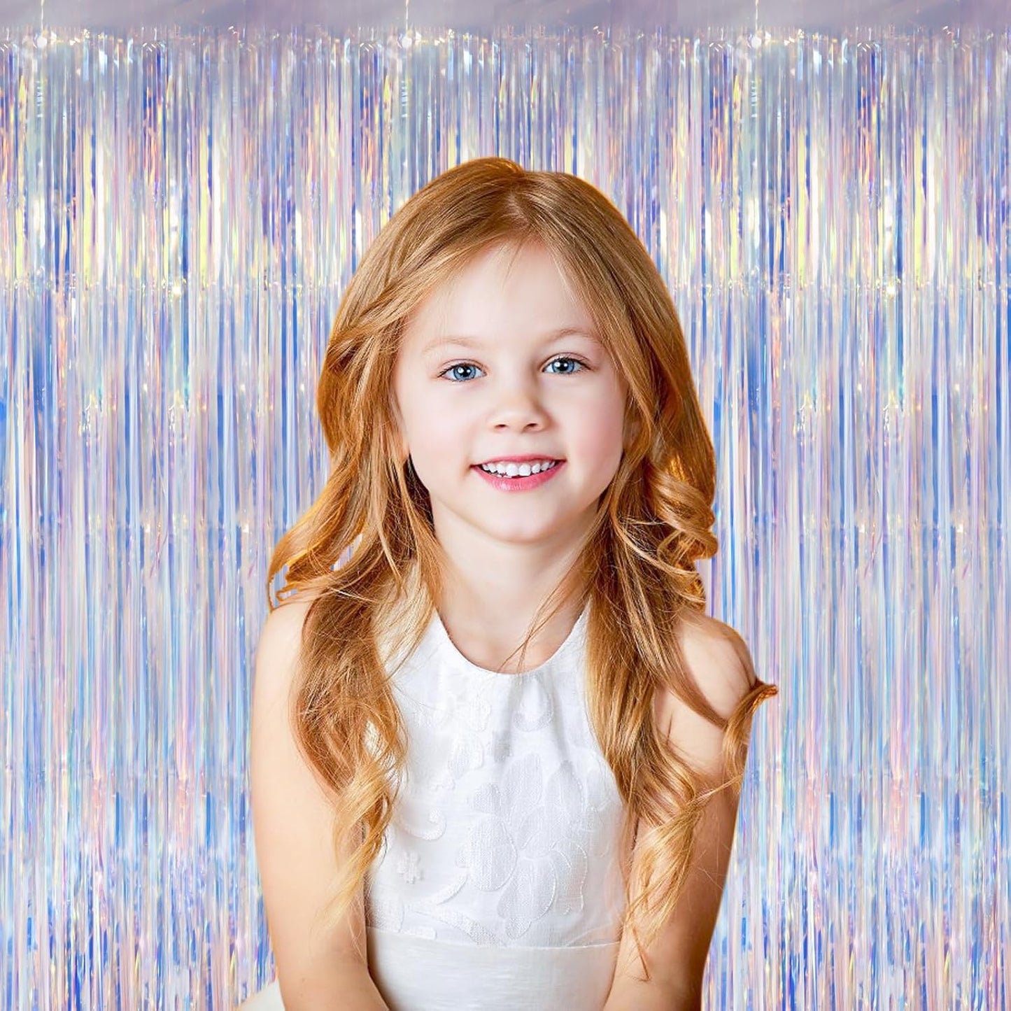 Iridescent Party Backdrop 3Packs Transparent Tinsel Foil Fringe Curtain for Frozen Mermaid Sea Birthday Party Decorations, 3.3x8.2ft Streamers Backdrops