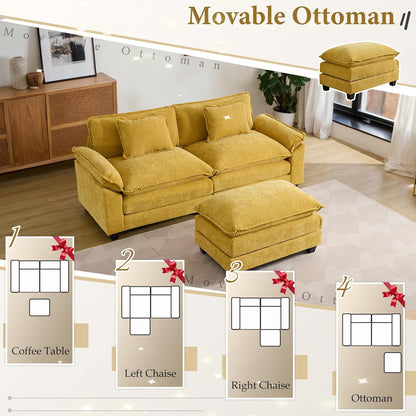 URRED Modular Sectional Sofa Comfy Cloud Couch, Modern Chenille Sofa Sleeper Deep Seat Couches with Ottoman/Pillows for Living Room (Yellow, 82.6''- L Shape)