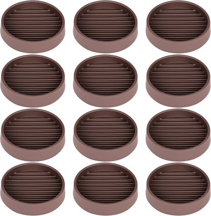 Non Slip Furniture Pads, 2.5” Round Rubber Caster Cups, 12 Pcs Furniture Coasters, Anti-Slip Gripper, Anti Slide Furnitures Feet Floor Protectors for Bed Couch Stoppers - Brown
