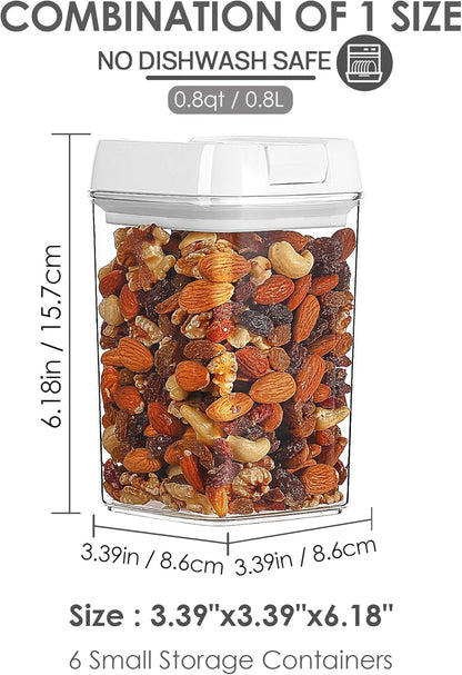 Vtopmart 6 PCS Airtight Food Storage Containers, BPA Free Plastic Snack Containers with Easy Lock Lids, for Kitchen Pantry Organization and Storage, Include 24 Labels, 0.8L
