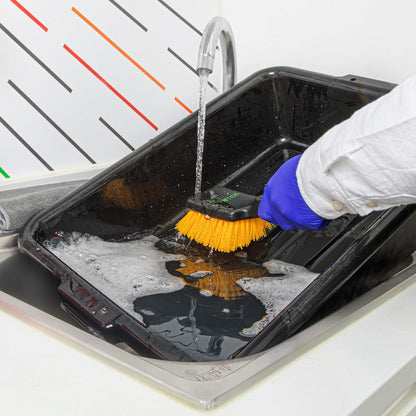 Restaurantware-Clean Tek Professional 10.24 Inch Utility Brush, 1 Heavy-Duty Scrub Brush - Plastic Bristles, Ergonomic Handle, Black Plastic Cleaning Scrub, Ideal for Indoor and Outdoor Cleaning