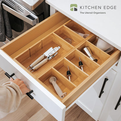 Premium Kitchen Utensils and Junk Drawer Organizer – Small 5-Compartment Design with 4 Removable Dividers, Non-Slip Feet, 100% Sustainable Bamboo, 2 Pack