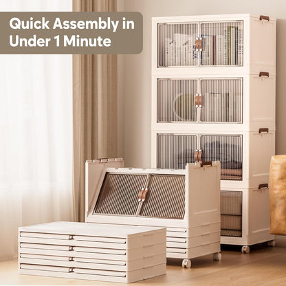 Jalove 30Gal Large Storage Bins with lids, 120QT Plastic Stackable Storage Containers with Wheels, Collapsible Closet Organizer and Storage Drawers,Clothes Organization for Cabinet Home, 1Pack White