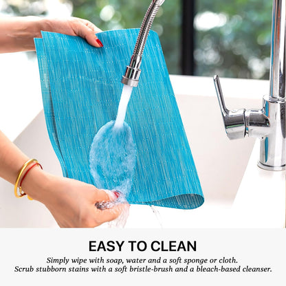 LEXMORE Placemats Set of 12 Vinyl/Plastic Woven Place Mats for Kitchen Table Indoor/Outdoor Washable Placemat Wipeable Dining Table Mats(Teal Blue)