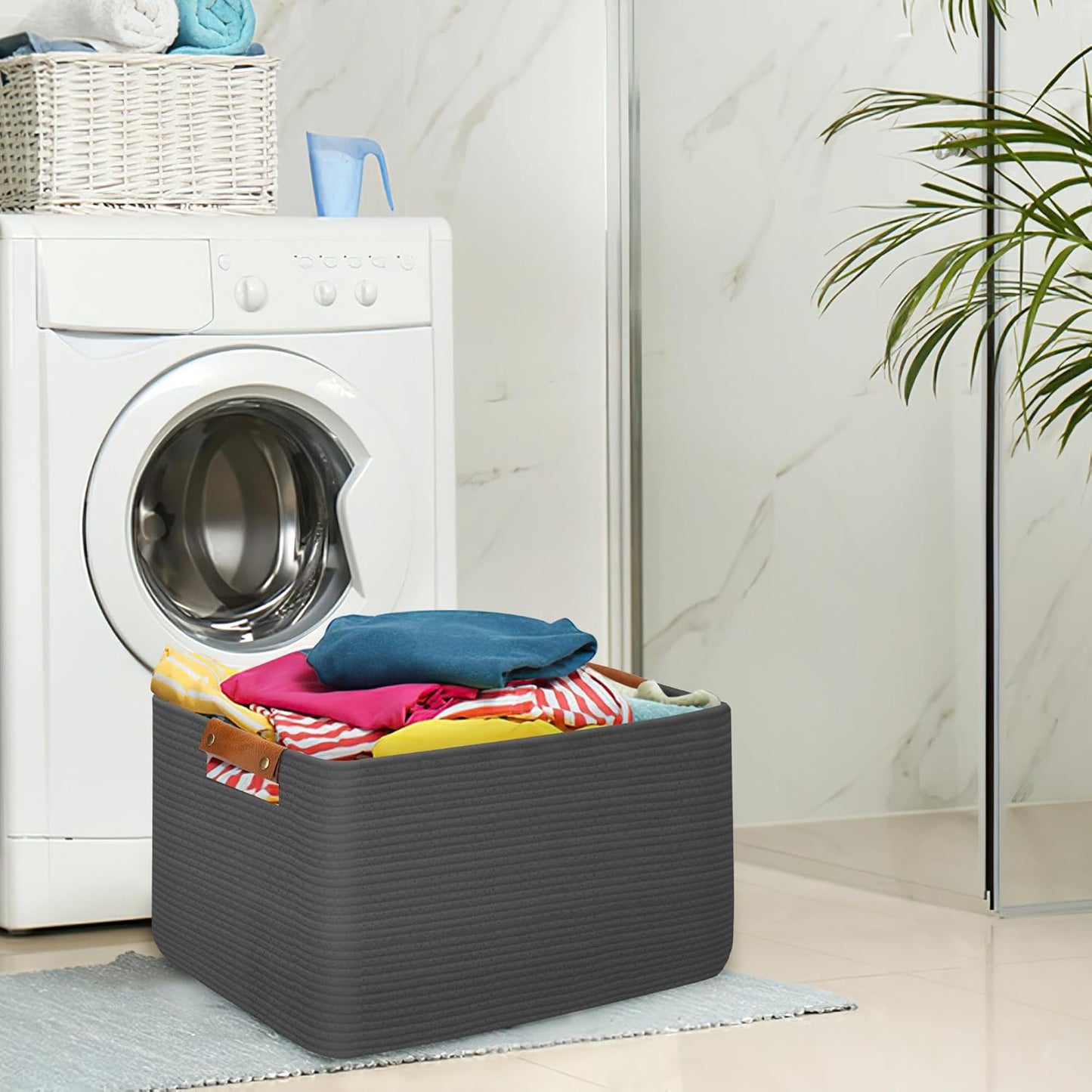 Large Collapsible Laundry Basket, Clothes Hamper for Blanket, Toy, Towels, Woven Baskets for Storage, Nursery Home Decor Living room 21.6" x 15" x 11.8",Grey