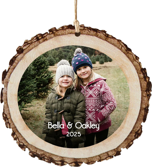 Let’s Make Memories Personalized Christmas Ornament - Photo - Rustic Wood - Round - with Message - 2025 Christmas Ornament