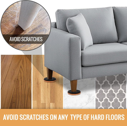 Felt Furniture Sliders for Hardwood Floors, PISAO 16 PCS 3 ½” Heavy Duty Furniture Movers - Unique Non-Scratch Design, Thick Felt Pads for Hard Surfaces, Move Large Furniture Easily