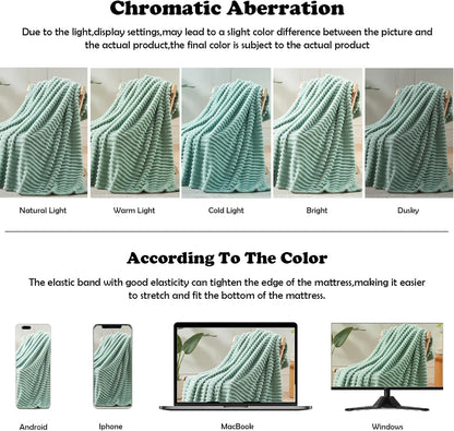NEWCOSPLAY Super Soft King Blanket New Sage Green Premium Silky Flannel Fleece 3D Ribbed Jacquard Lightweight Bed Blanket All Season Use (New Sage Green Ribbed, King(90"x110"))