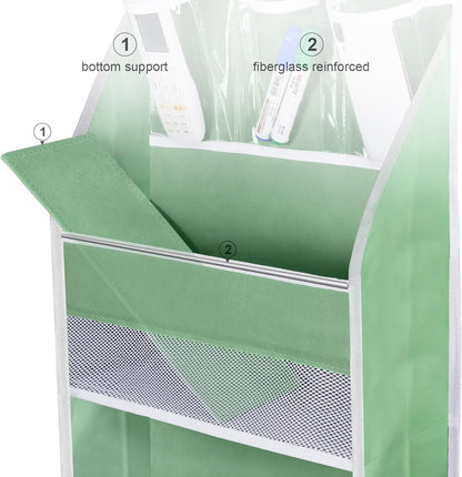 Univivi 5-Shelf Fabric Door Storage Over Door Hanging Organizer with 4 Large Pockets and 3 Small PVC Pockets Nursery Closet Cabinet Wall Mount Hanging Storage Organizers for Baby Nursery (Green)