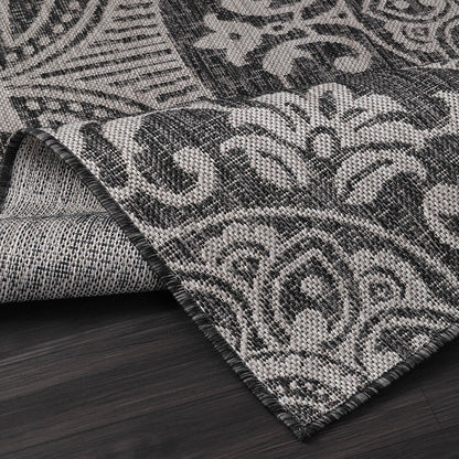 Medallion Outdoor Rug 6x9 Washable Outside Carpet for Indoor Patio Porch Waterproof Easy Cleaning Non Shedding Area Rugs Dark Gray 6 x 9
