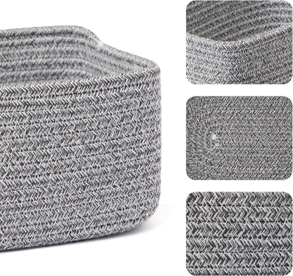 Small Storage Baskets for Organizing | Closet Organizer Bins | Shelf Toy Basket | Woven Rope Baskets | Cube Decorative Box | Shallow Basket | 11.5x7.5x4.7” | 4 Packs Mixed Grey