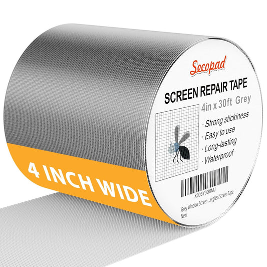 Grey Window Screen Repair Kit, 4 in X 30 FT (360IN) Screen Repair Tape for Windows or Doors, Strong Adhesive Fiberglass Mesh Patch Tape