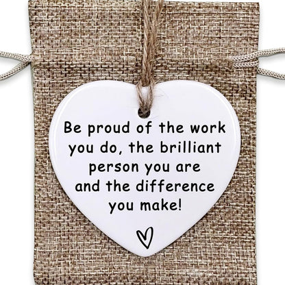 Thank You Ceramic Heart Ornament - Leaving, New Job, Coworker, Retirement Goodbye Farewell Gift - Appreciation Gifts for Coworkers, Teachers, Nurses