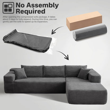 104" Cloud Sectional Couches for Living Room,L Shaped Boneless Couch in A Box,Sleeper Sofa with Comfy Chaise No Assembly Required,Grey
