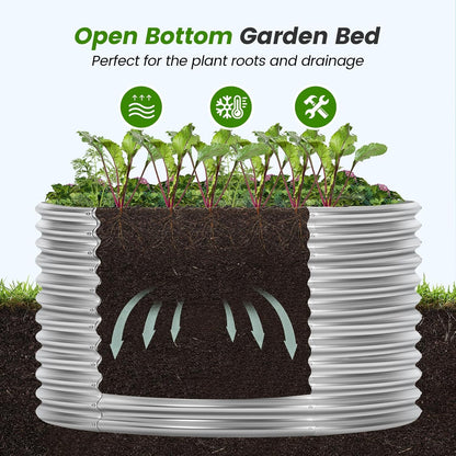 Land Guard 4×4×3ft Galvanized Raised Garden Bed Kit, Round Galvanized Planter Raised Garden Boxes Outdoor, Large Metal Raised Garden Beds for Vegetables, Silver