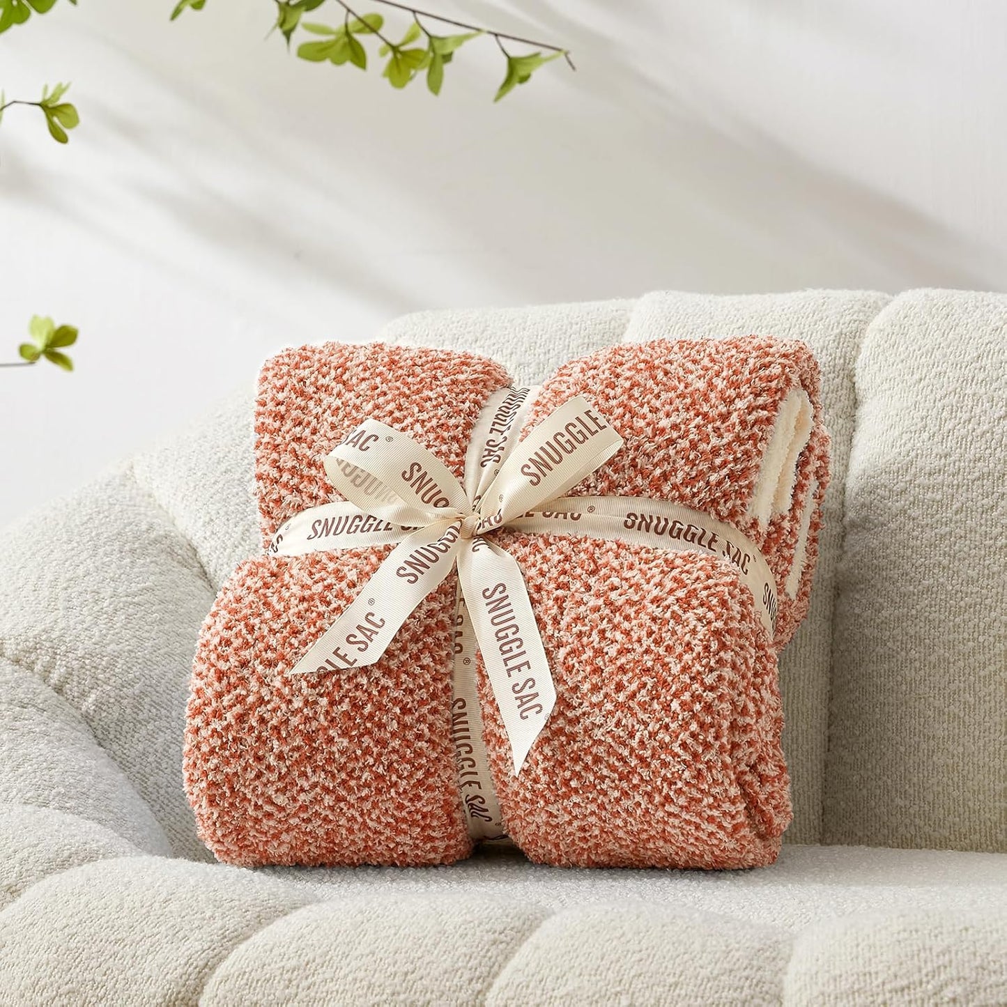 Snuggle Sac Orange Throw Blanket for Fall, Ultra Soft Warm Fall Blanket for Couch, Cozy Fuzzy Knit Microfiber Blankets and Throw Dupes for Sofa, Bed, Orange 50 x 60 inches