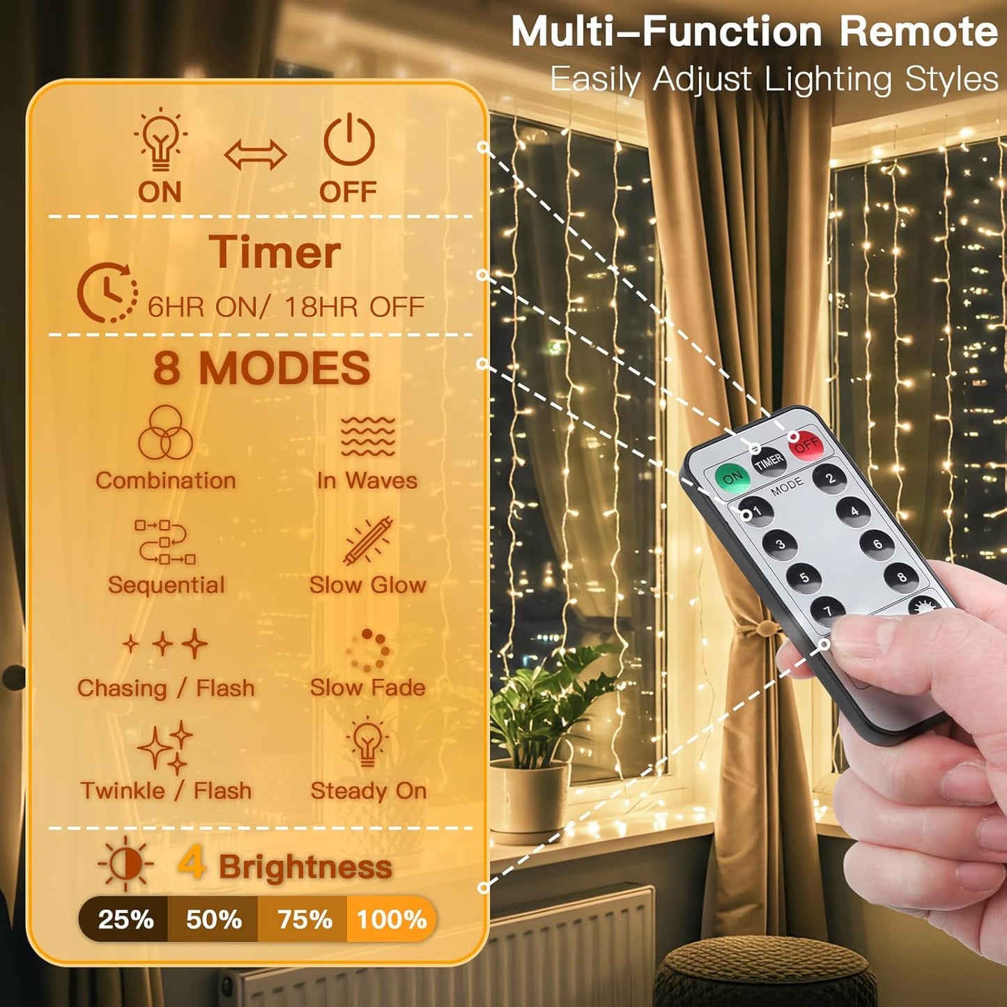 suddus Curtain Lights for Bedroom, 150 Led Hanging String Light Outdoor, Fairy Curtain Lights Indoor for Christmas, Dorm, Wall, Backdrop, Window, Wedding, Party, Birthday Decor, Warm White