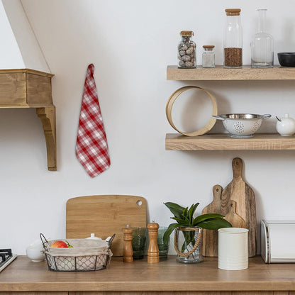 Kitchen Towels Set of 6 Soft Premium Cotton Highly Absorbent Dish Towels 20X30 Inches, Washable & Reusable Tea Towel, Quick Drying Dish Cloths for Cleaning Dishes - Red/White, Checks